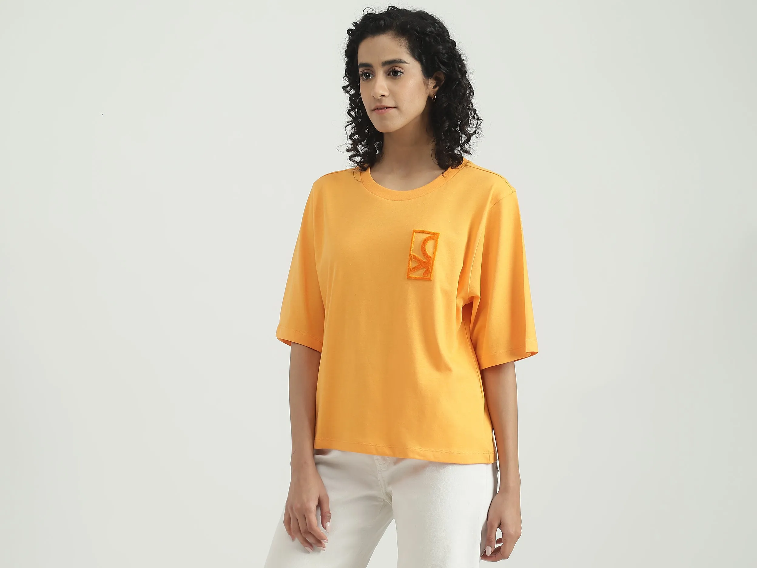Cotton Solid Round Neck Women T-shirts