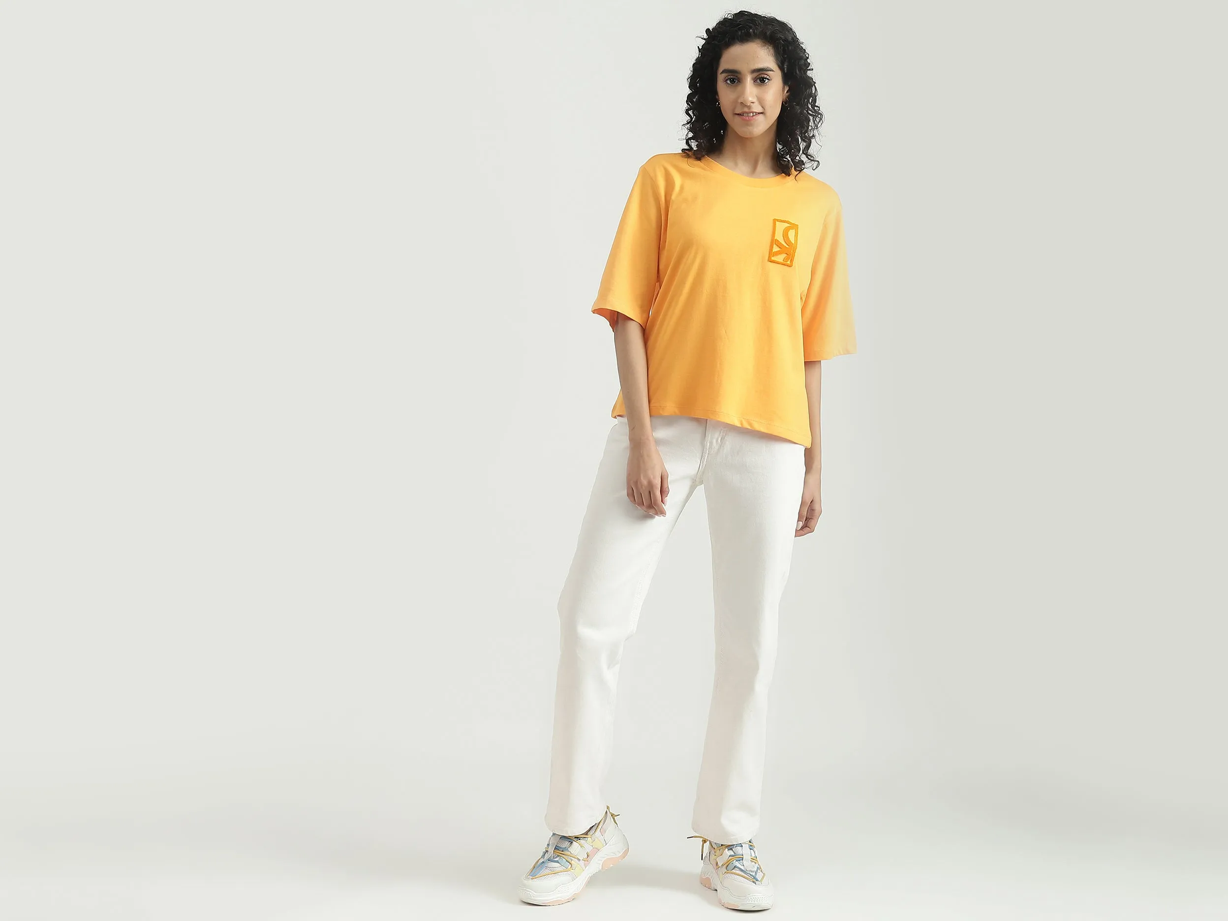 Cotton Solid Round Neck Women T-shirts