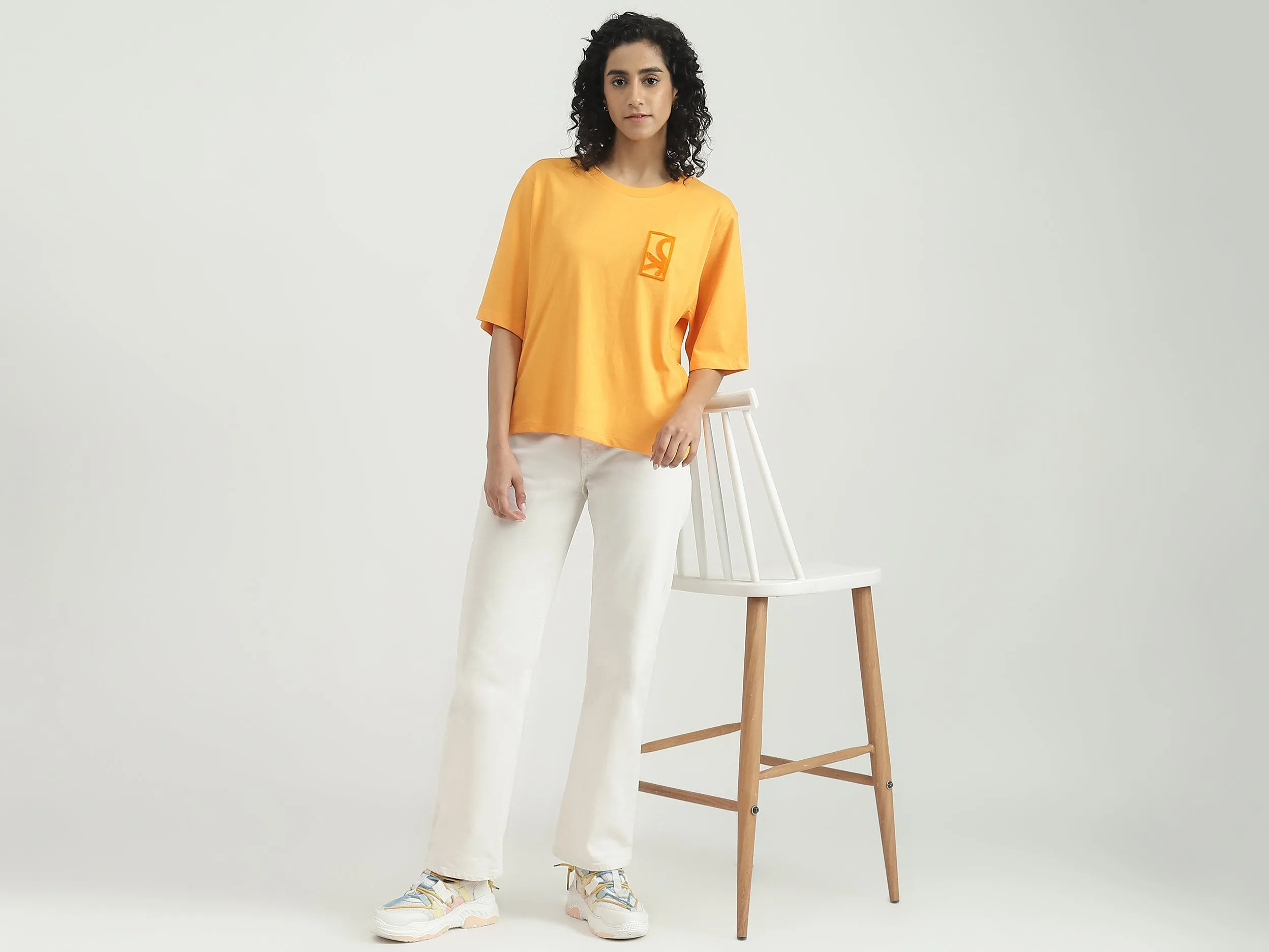 Cotton Solid Round Neck Women T-shirts