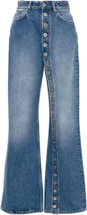 Dawery Retro Women's Multi Button Straight Leg Denim Pants Spring High Waisted Wide Leg Pants High Street Female Jeans