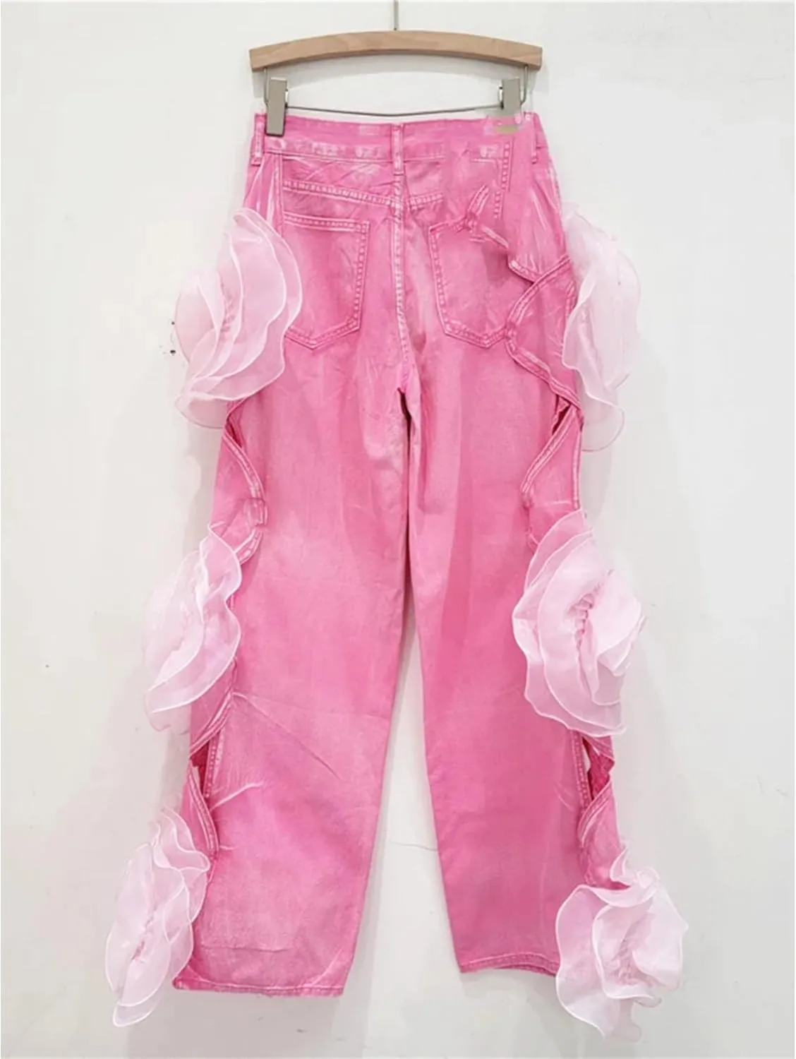 Dawery Y2K 3D Flower Stitching Hollow Out High Waist Loose Jeans Pants Women Wide Leg Oversized Denim Trouser Female Clothes