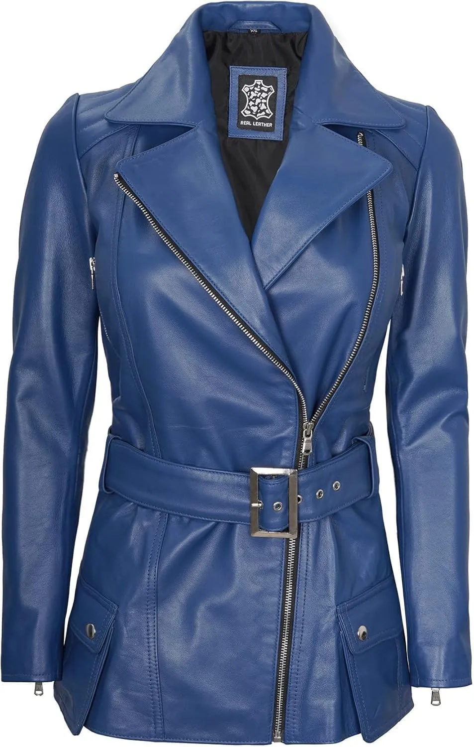 Decrum Asymmetrical Womens Leather Jacket - Belted Style Real Lambskin Leather Jackets For Women