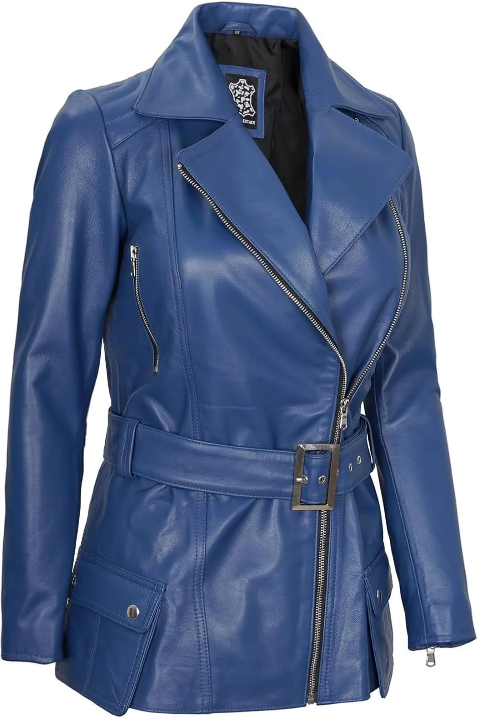 Decrum Asymmetrical Womens Leather Jacket - Belted Style Real Lambskin Leather Jackets For Women