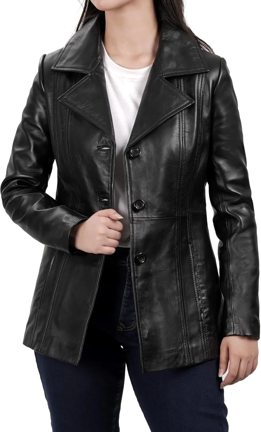Decrum Leather Blazers for Women - Stylish Blazer Style Casual Real Lambskin Leather Jacket Women