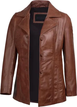 Decrum Leather Blazers for Women - Stylish Blazer Style Casual Real Lambskin Leather Jacket Women