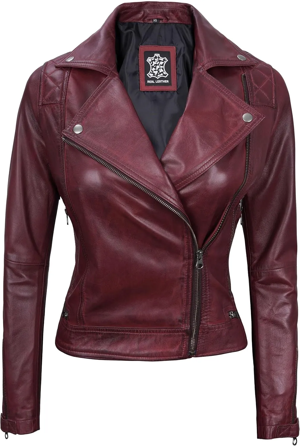 Decrum Womens Leather Jacket - Asymmetrical Style Casual Leather Jackets For Women