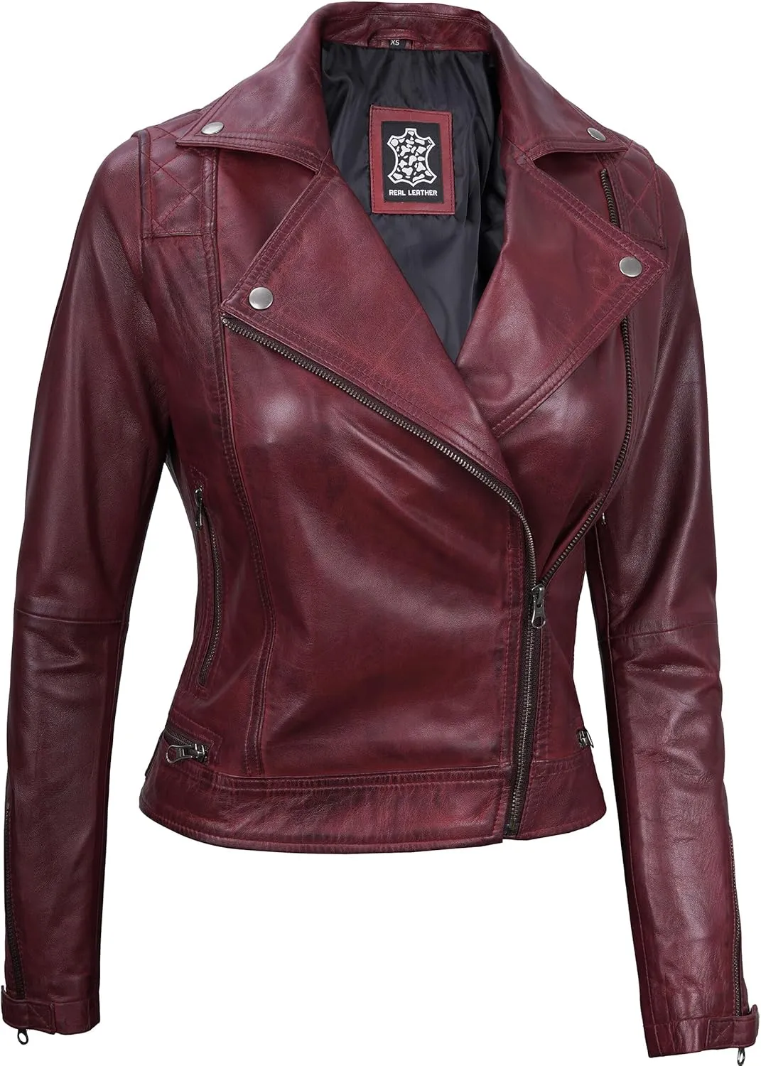 Decrum Womens Leather Jacket - Asymmetrical Style Casual Leather Jackets For Women