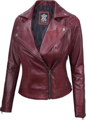 Decrum Womens Leather Jacket - Asymmetrical Style Casual Leather Jackets For Women