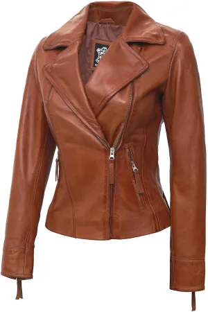 Decrum Womens Leather Jacket - Asymmetrical Style Casual Leather Jackets For Women