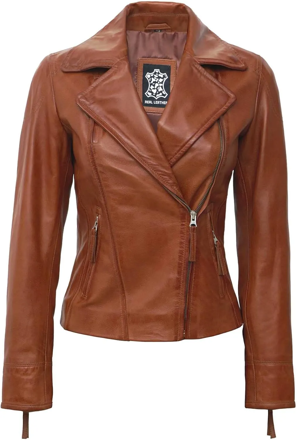 Decrum Womens Leather Jacket - Asymmetrical Style Casual Leather Jackets For Women
