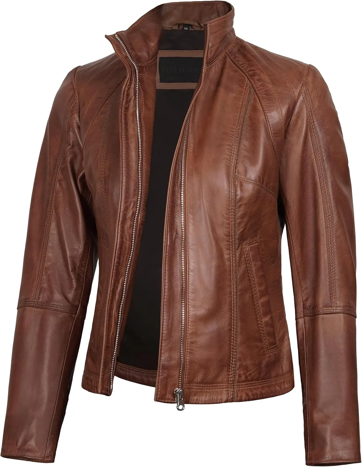Decrum Womens Leather Jacket - Real Lambskin Fashion Leather Jackets for Women