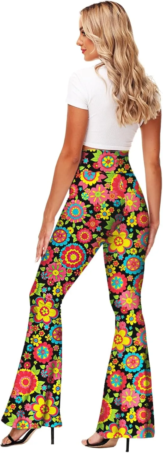 Deerose Women's High Waist Stretch Bell Bottom Slim-Fit Flare Leg Hippie Pants