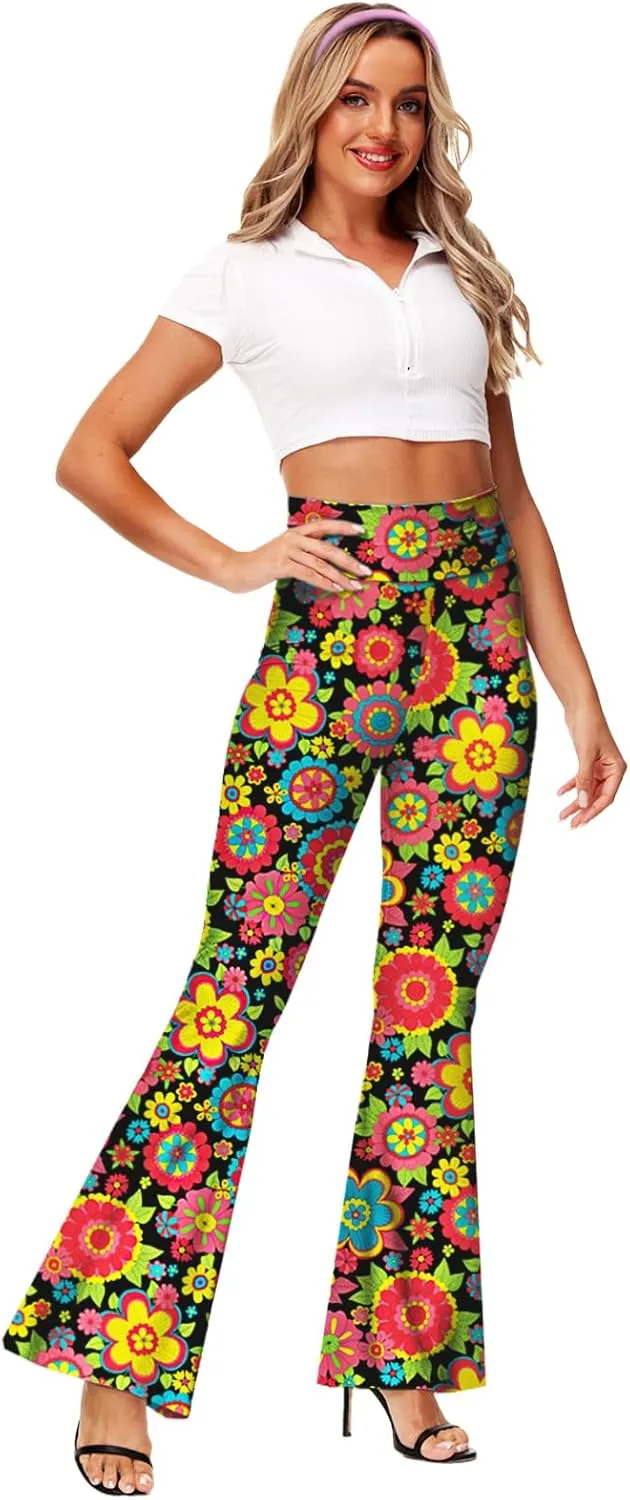 Deerose Women's High Waist Stretch Bell Bottom Slim-Fit Flare Leg Hippie Pants