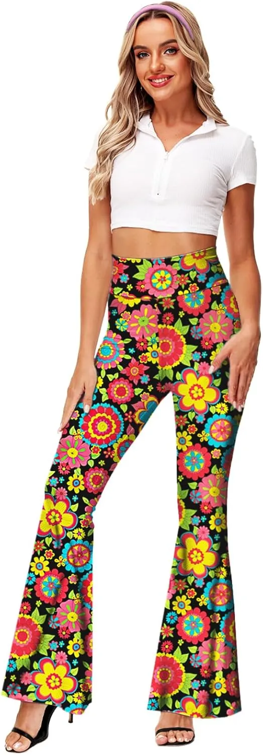 Deerose Women's High Waist Stretch Bell Bottom Slim-Fit Flare Leg Hippie Pants