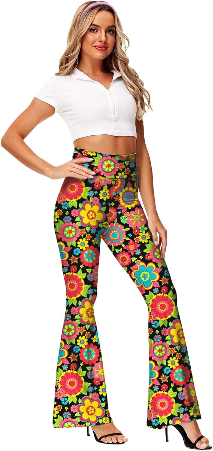 Deerose Women's High Waist Stretch Bell Bottom Slim-Fit Flare Leg Hippie Pants