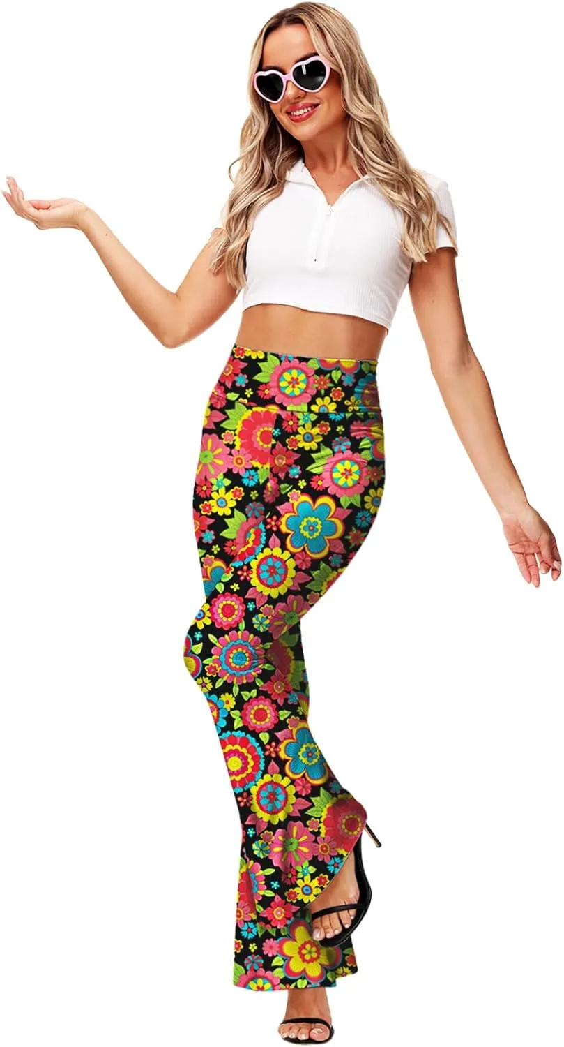 Deerose Women's High Waist Stretch Bell Bottom Slim-Fit Flare Leg Hippie Pants