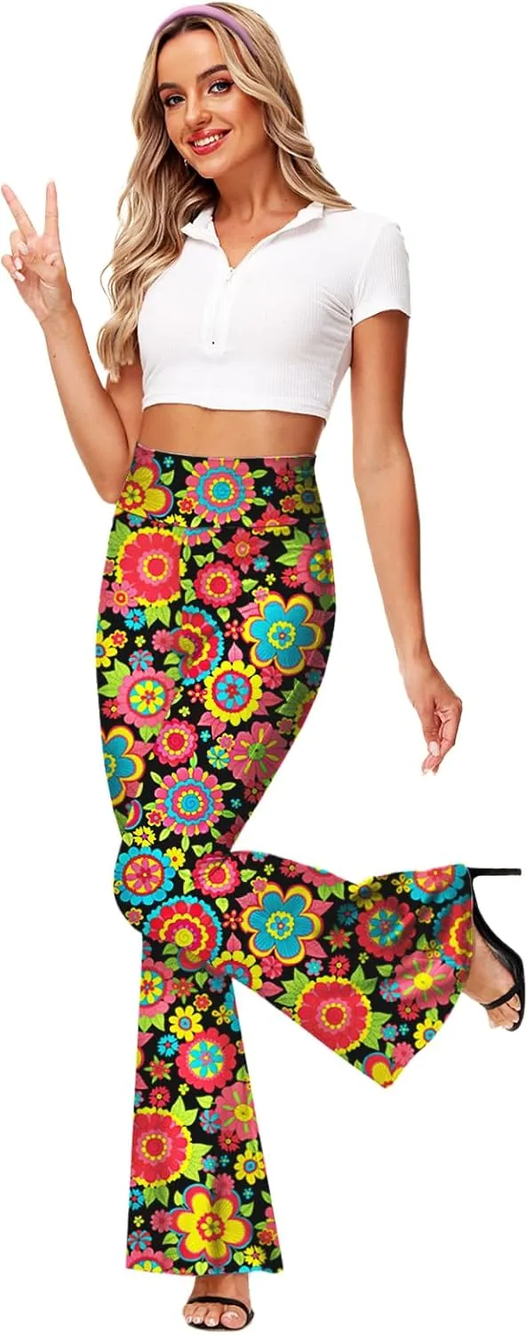 Deerose Women's High Waist Stretch Bell Bottom Slim-Fit Flare Leg Hippie Pants