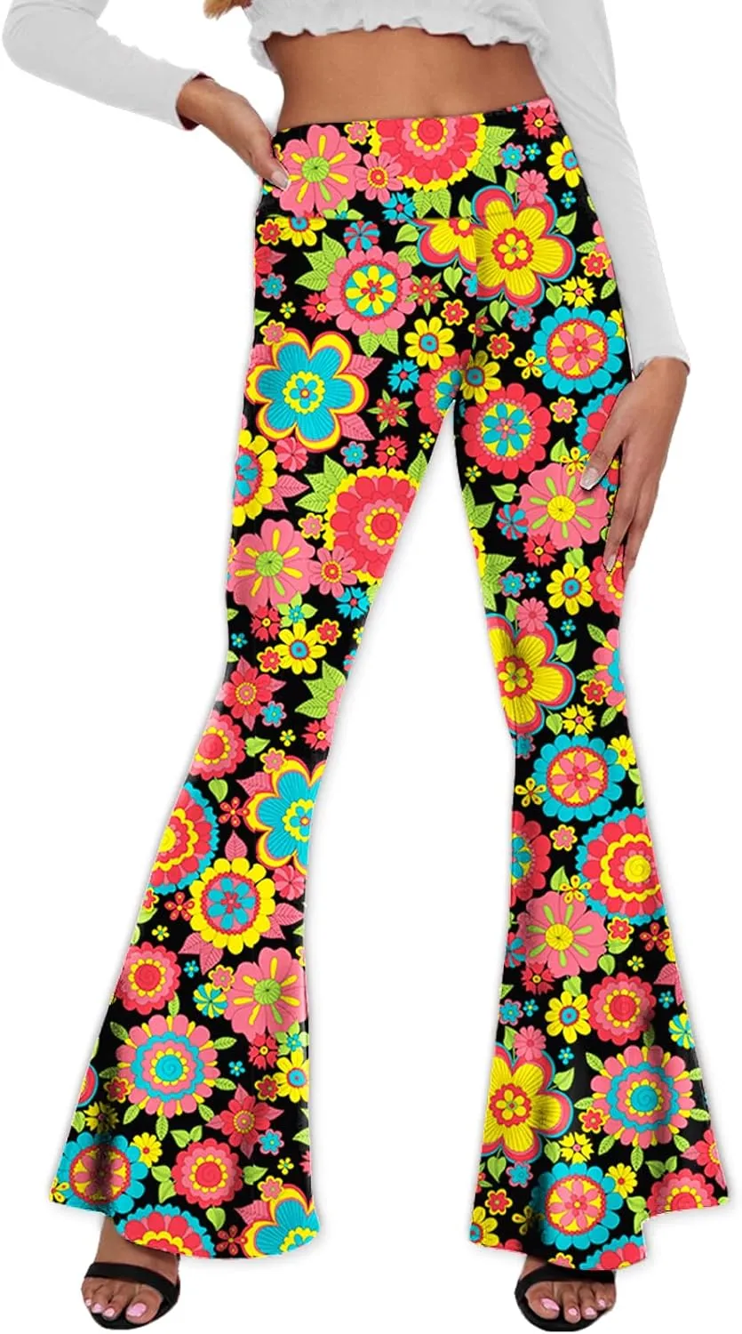 Deerose Women's High Waist Stretch Bell Bottom Slim-Fit Flare Leg Hippie Pants