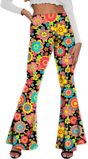 Deerose Women's High Waist Stretch Bell Bottom Slim-Fit Flare Leg Hippie Pants