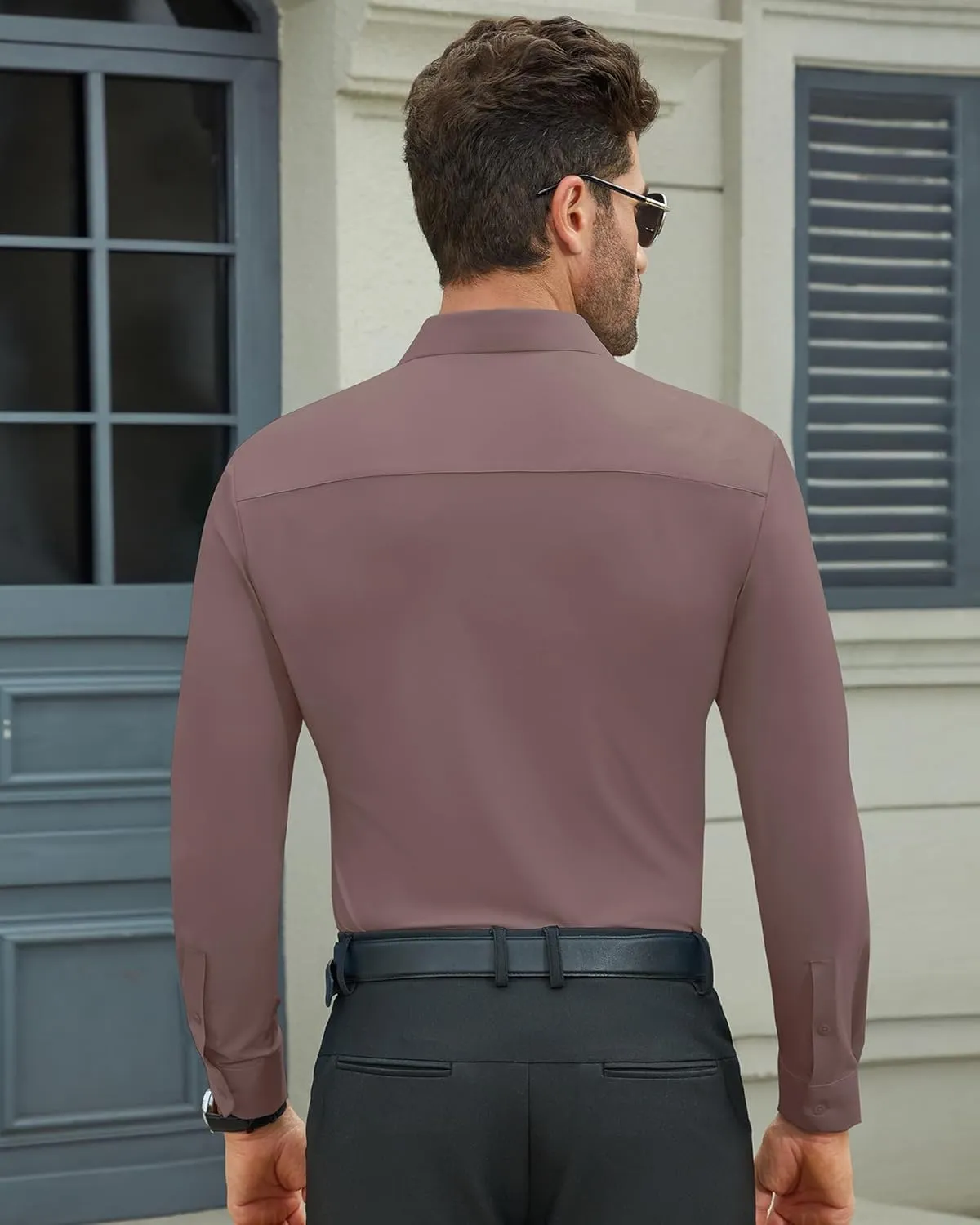 DEMEANOR Stretch Mens Dress Shirts Long Sleeve Slim Fit Dress Shirts for Men Muscle Fit Wrinkle Free Button Down Shirt