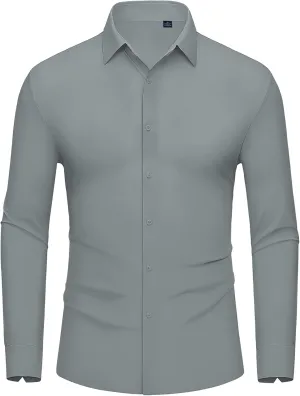 DEMEANOR Stretch Mens Dress Shirts Long Sleeve Slim Fit Dress Shirts for Men Muscle Fit Wrinkle Free Button Down Shirt