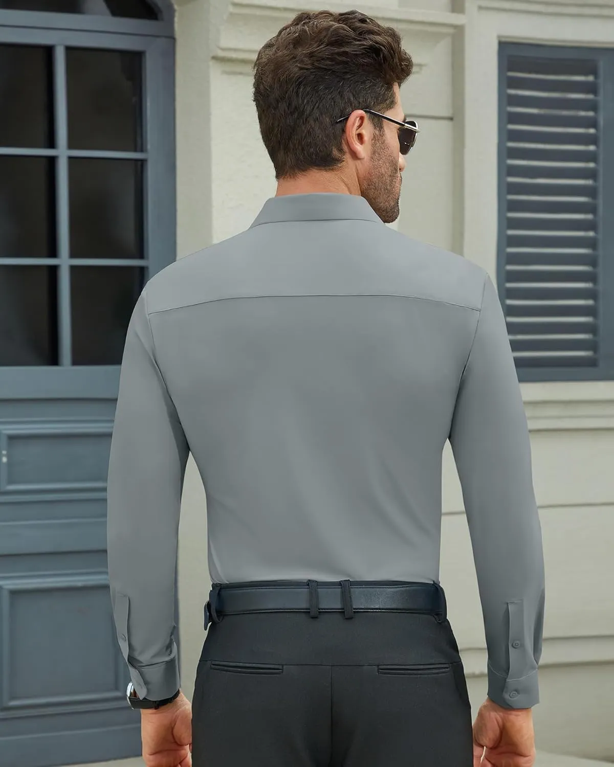 DEMEANOR Stretch Mens Dress Shirts Long Sleeve Slim Fit Dress Shirts for Men Muscle Fit Wrinkle Free Button Down Shirt