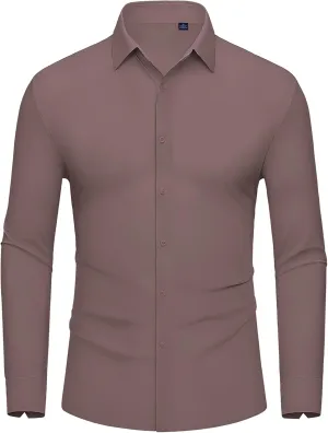 DEMEANOR Stretch Mens Dress Shirts Long Sleeve Slim Fit Dress Shirts for Men Muscle Fit Wrinkle Free Button Down Shirt
