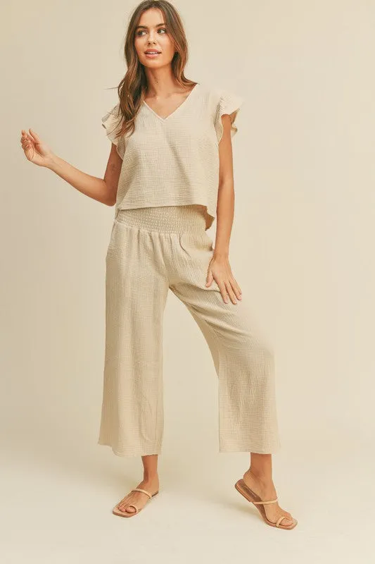 Double Gauze Smocking Waist Pants
