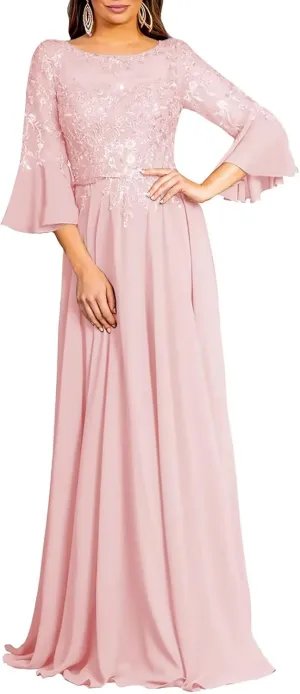 Elegant Scoop Neckline Mother of The Bride Dresses for Women Formal Evening Party Long Gown