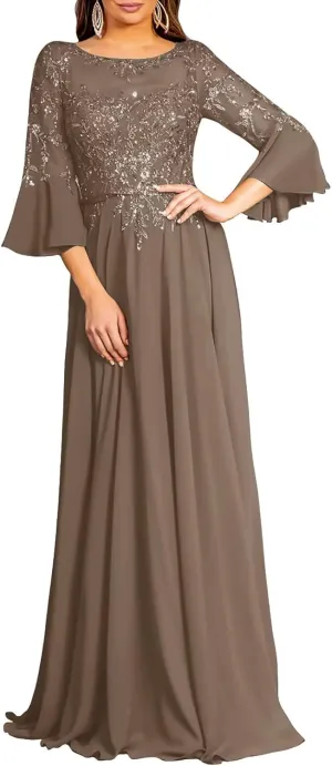 Elegant Scoop Neckline Mother of The Bride Dresses for Women Formal Evening Party Long Gown