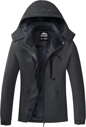 ELLSWOS Womens Winter Coats Waterproof Ski Jacket Warm Snow Jackets Windproof Windbreaker Hooded Raincoat