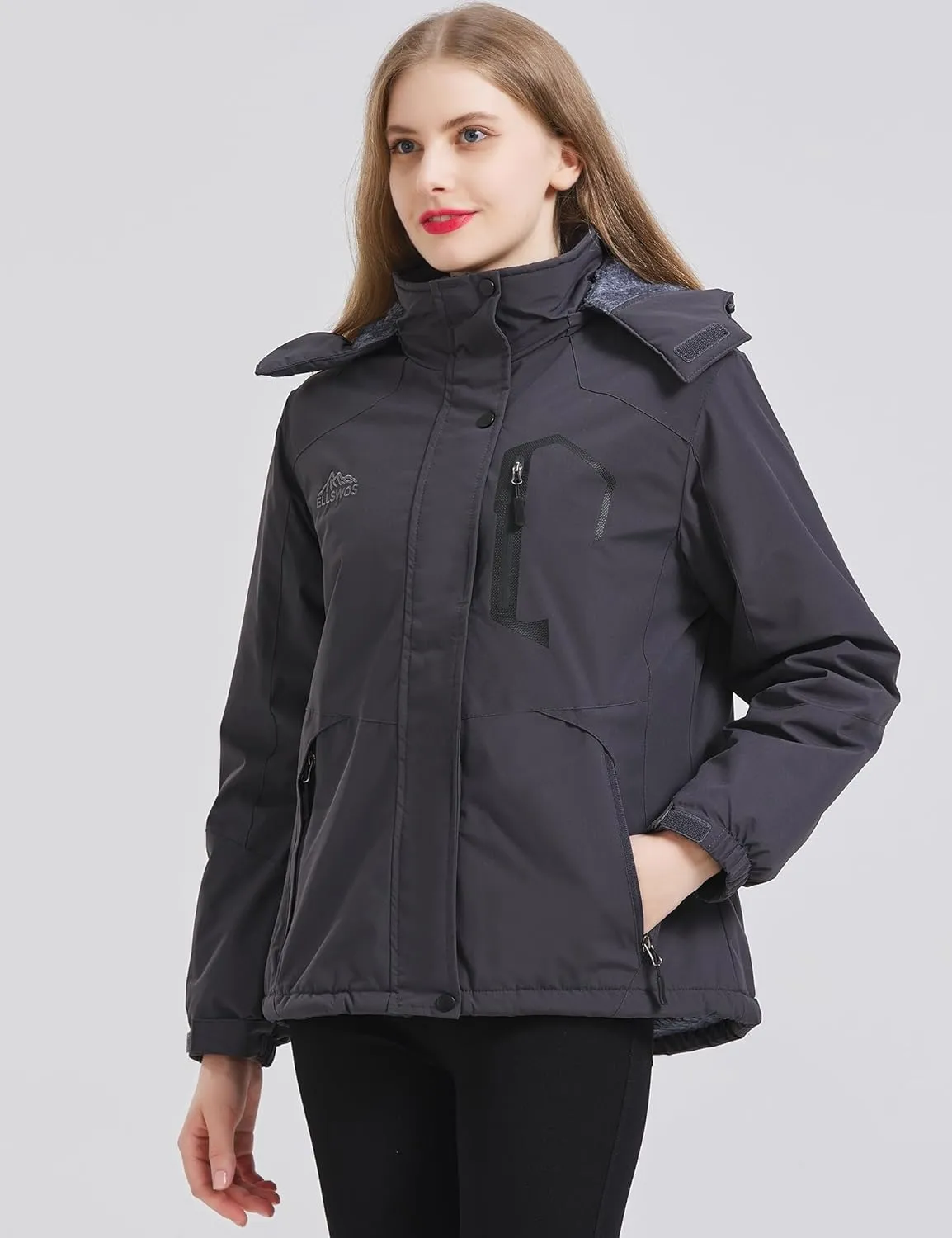 ELLSWOS Womens Winter Coats Waterproof Ski Jacket Warm Snow Jackets Windproof Windbreaker Hooded Raincoat