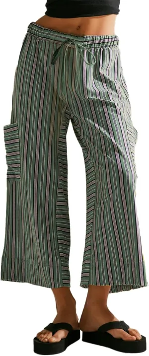 EVALESS Women Palazzo Pants Summer Casual Wide Leg High Waist Lounge Flowy Beach Striped Trousers Travel Vacation Outfits