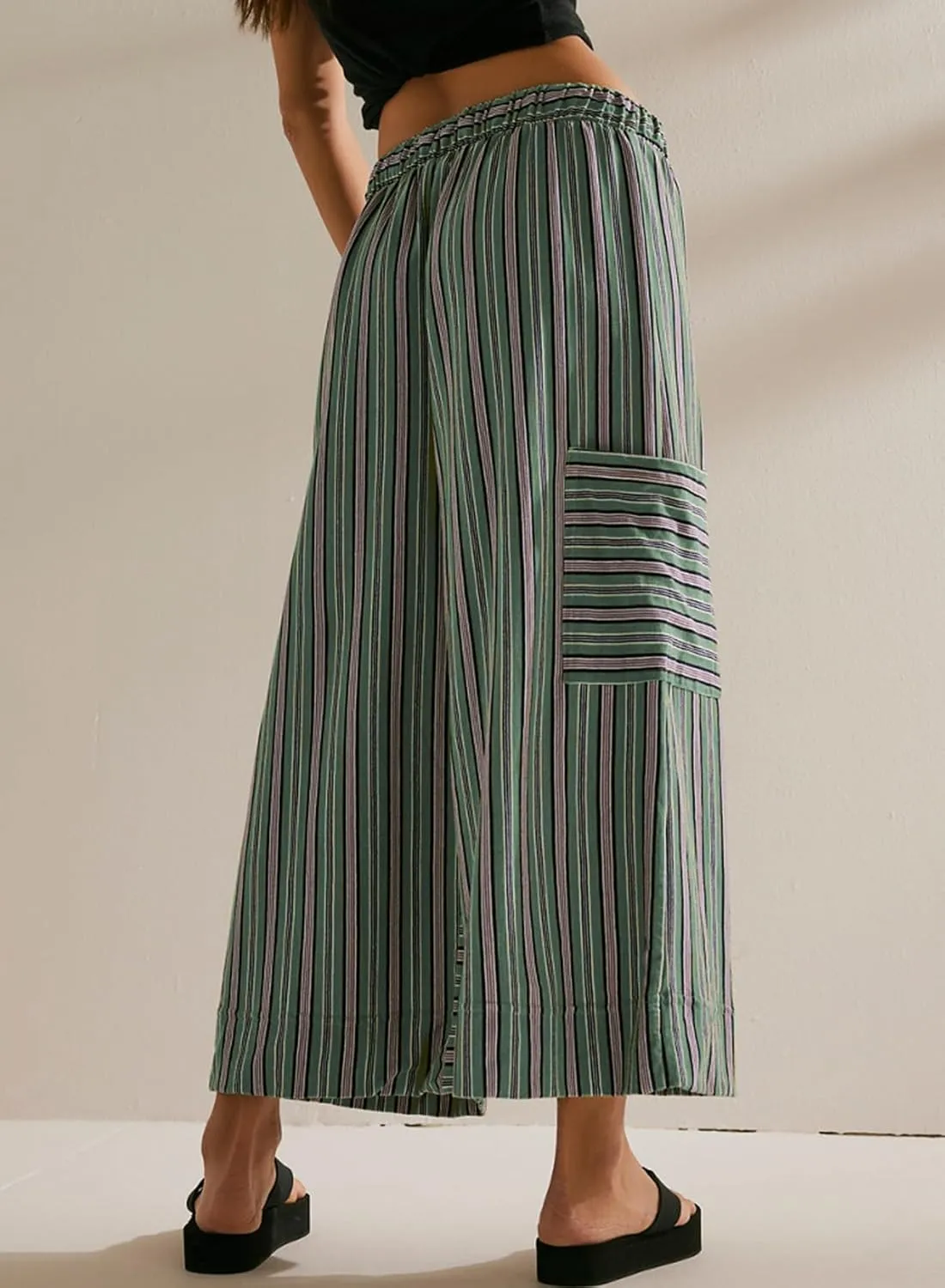 EVALESS Women Palazzo Pants Summer Casual Wide Leg High Waist Lounge Flowy Beach Striped Trousers Travel Vacation Outfits