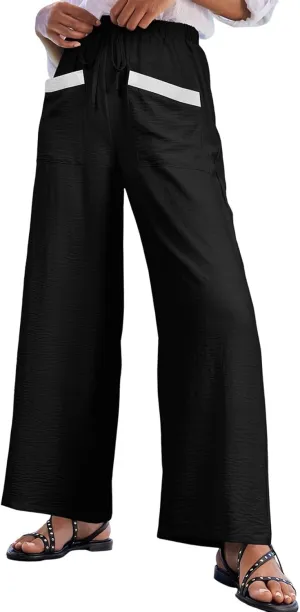 EVALESS Womens Palazzo Pants Summer Casual Flowy Wide Leg 2025 Lounge Trousers Beach Travel Vacation Outfits