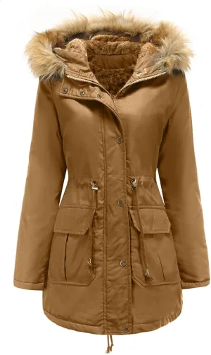 Fleece Down Coat Women's Winter Windproof Warm Puffer Jacket Plus Size Thicken Ski Fashion With Faux Fur Hood