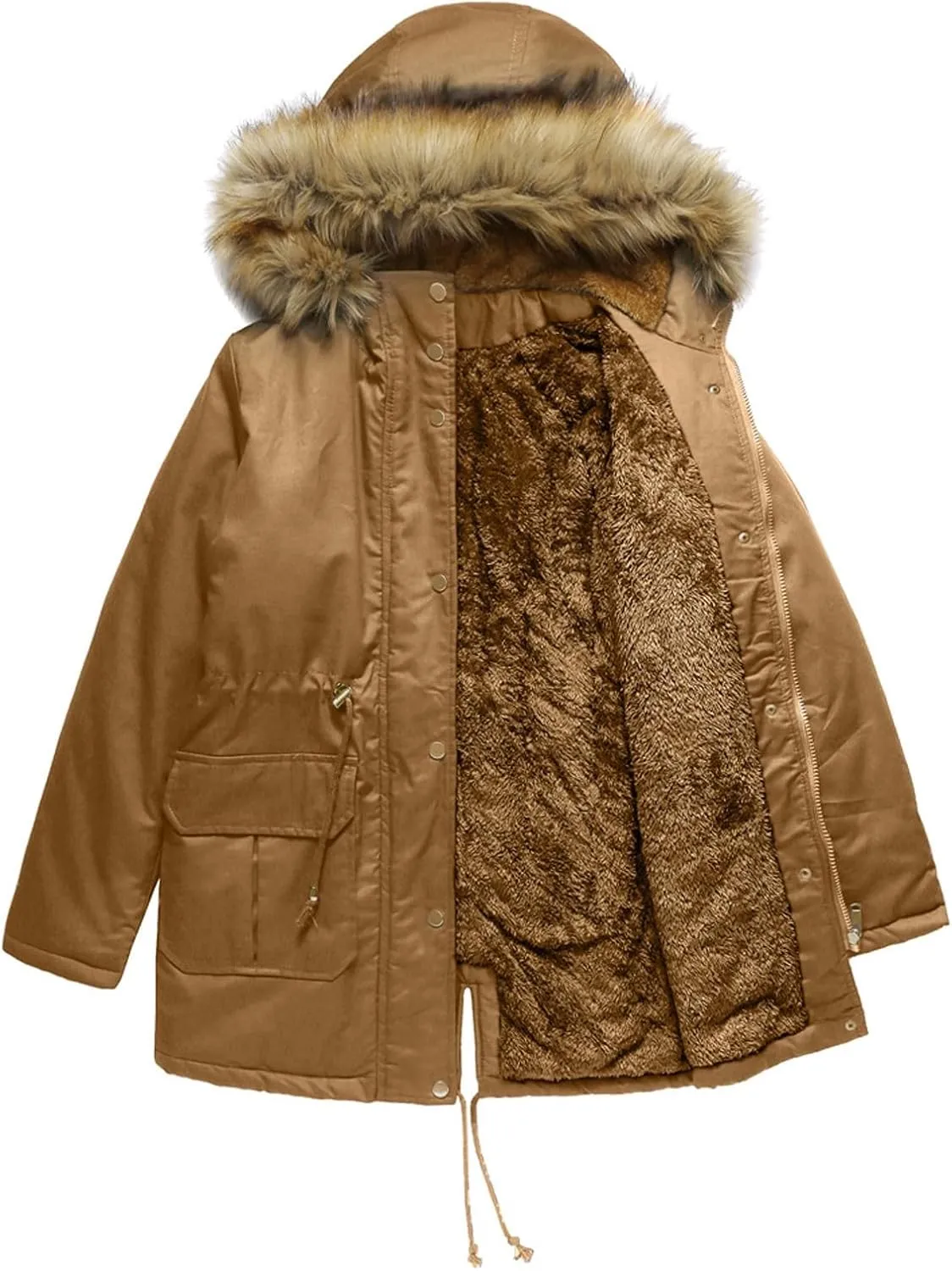 Fleece Down Coat Women's Winter Windproof Warm Puffer Jacket Plus Size Thicken Ski Fashion With Faux Fur Hood