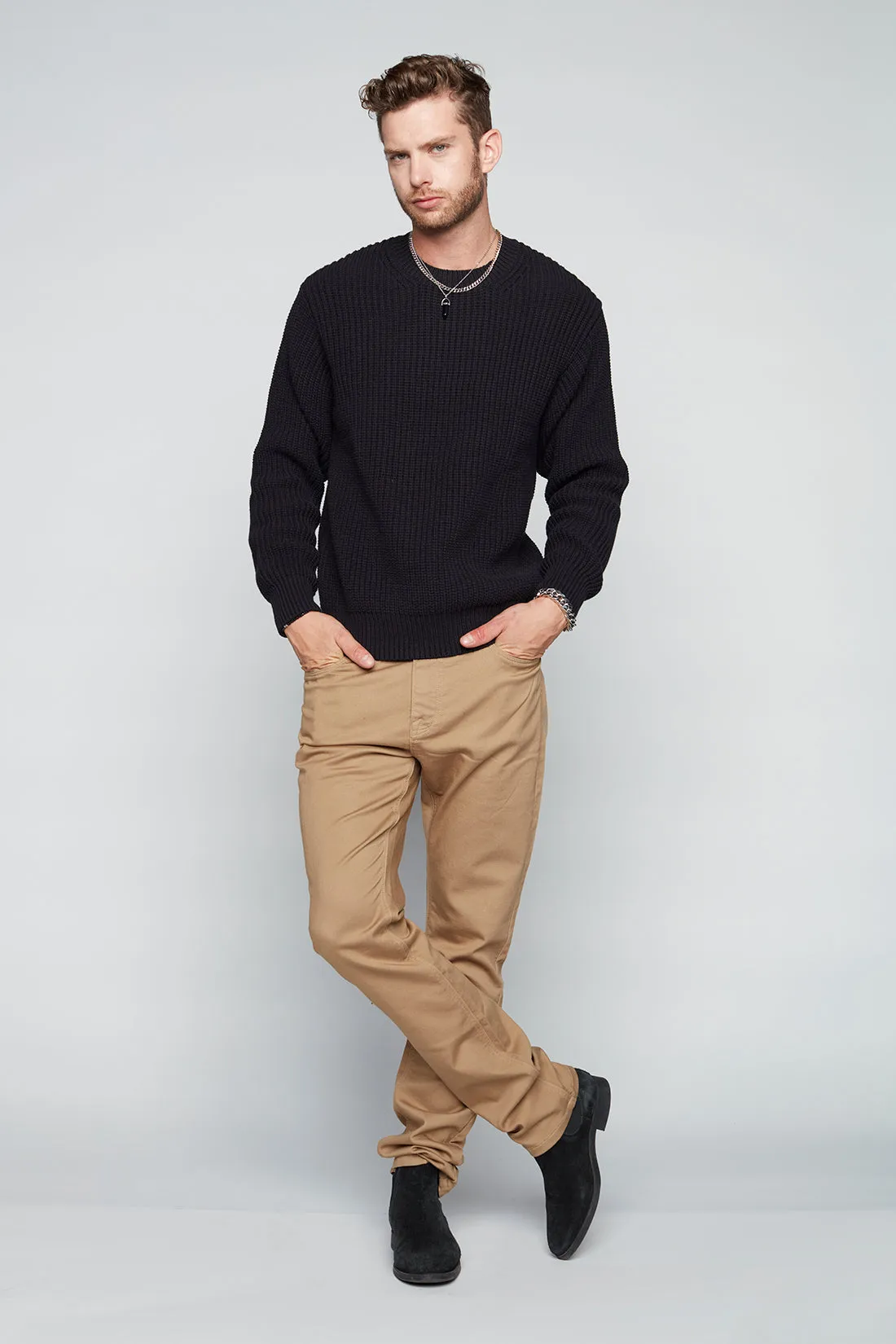 FRANKIE (3035 Series) - 5 Pocket Straight Fit French Terry Pants - Beige