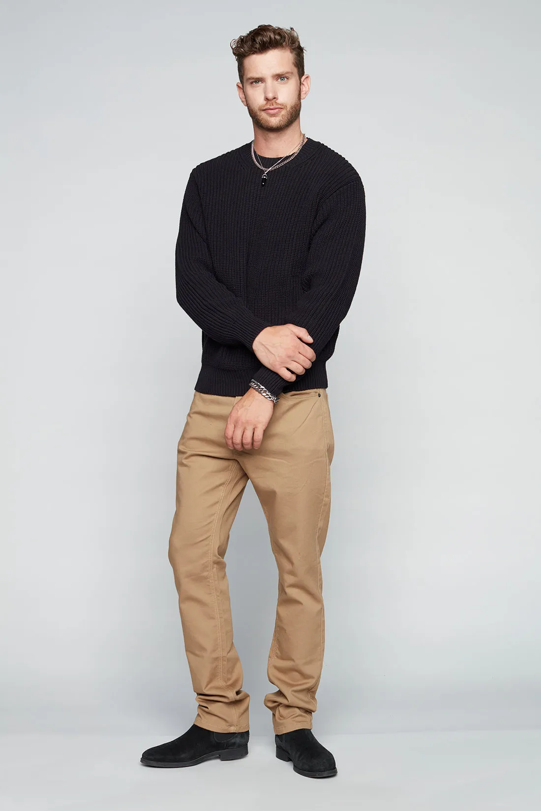 FRANKIE (3035 Series) - 5 Pocket Straight Fit French Terry Pants - Beige