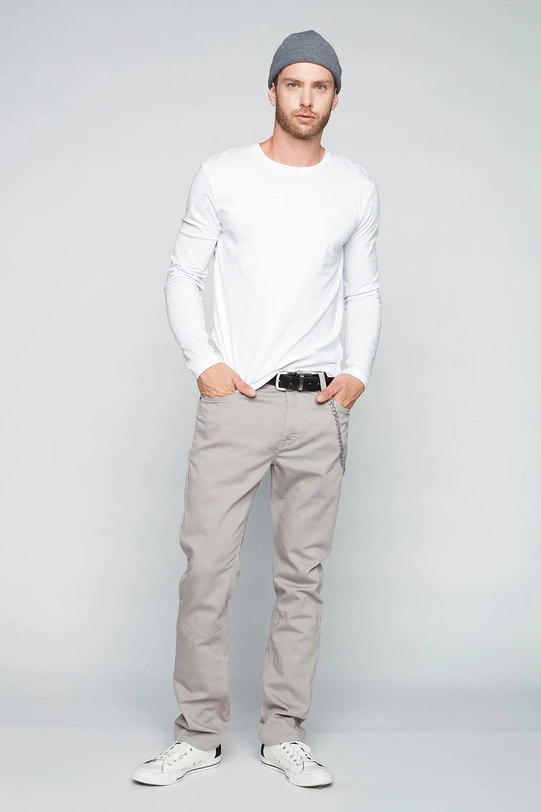 FRANKIE (3035 Series) - 5 Pocket Straight Fit French Terry Pants - Light Grey
