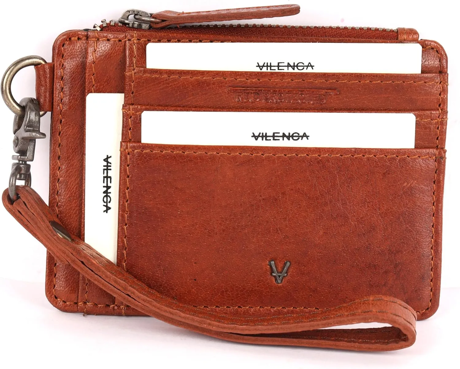 Genuine Italian Leather Card Holder Wallet for Women- Sleek & Minimalist, RFID Protected, ID Window, Side zipper pocket with detachable Wristlet (Tan)