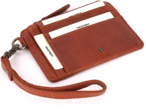 Genuine Italian Leather Card Holder Wallet for Women- Sleek & Minimalist, RFID Protected, ID Window, Side zipper pocket with detachable Wristlet (Tan)