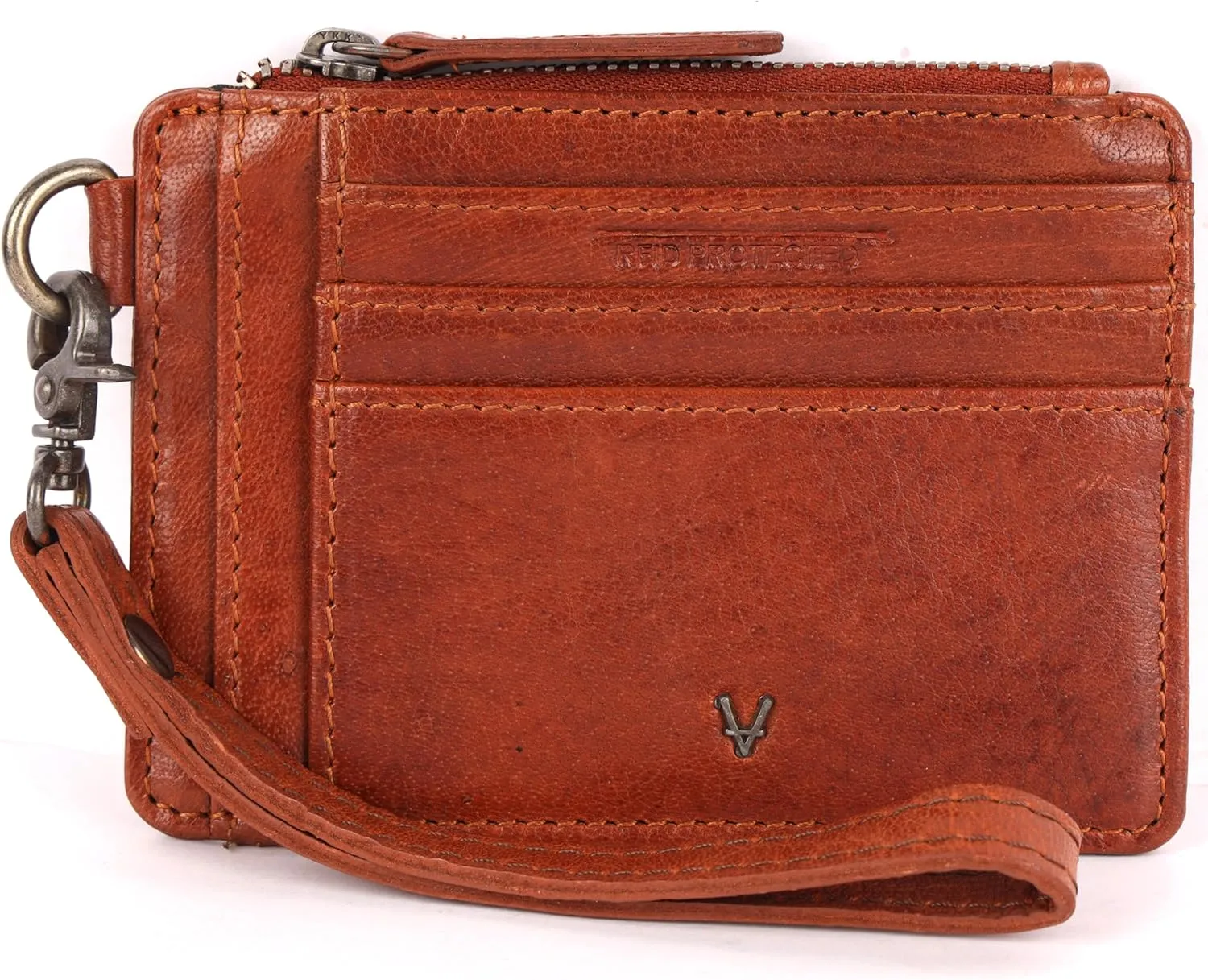 Genuine Italian Leather Card Holder Wallet for Women- Sleek & Minimalist, RFID Protected, ID Window, Side zipper pocket with detachable Wristlet (Tan)