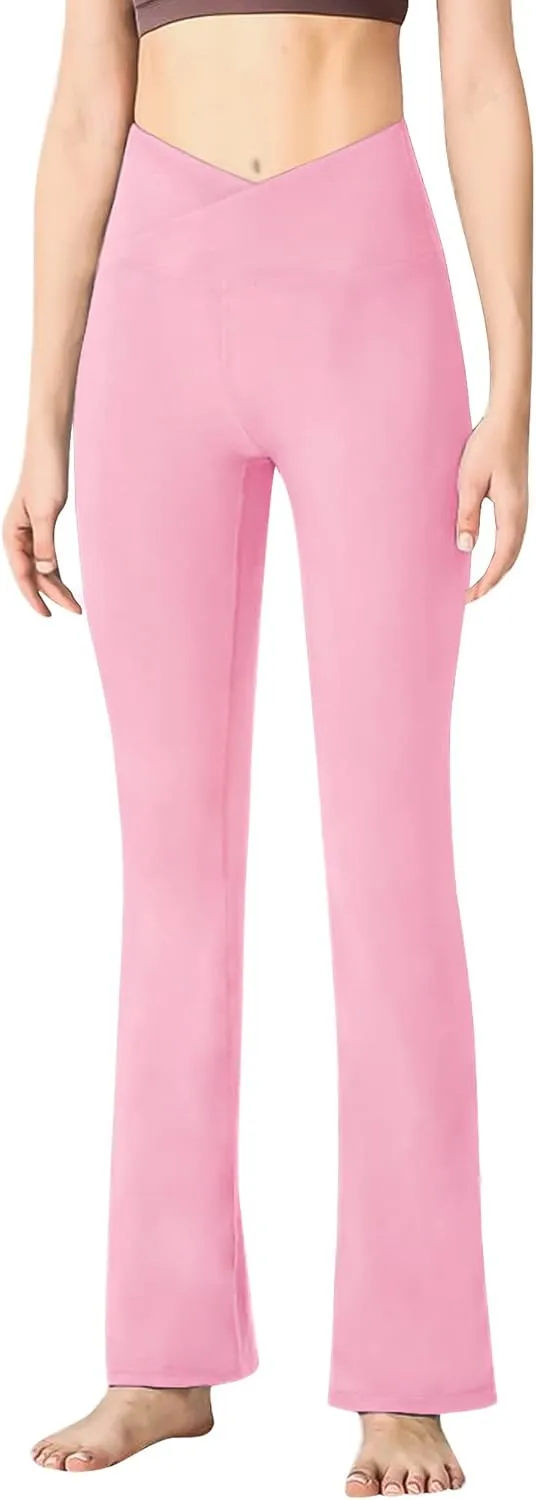 Girls' Leggings Cross Flare Pants Black High Waist Soft Stretchy Full Length Yoga Bootcut Pants for Kids Teens Dance