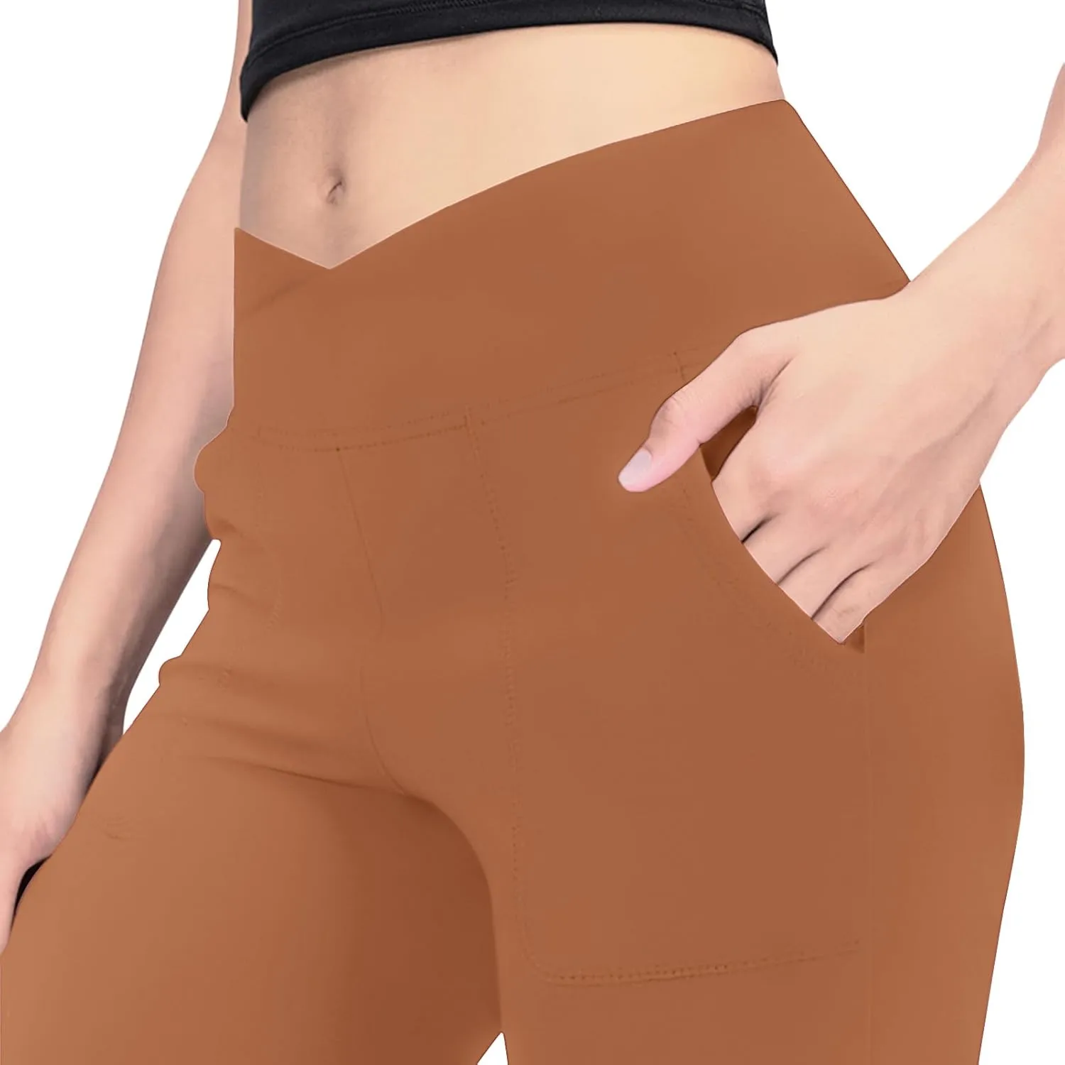 Girls' Leggings Cross Flare Pants with Pockets Black Soft Stretchy High Waisted Pants for Kids Child Yoga Dance