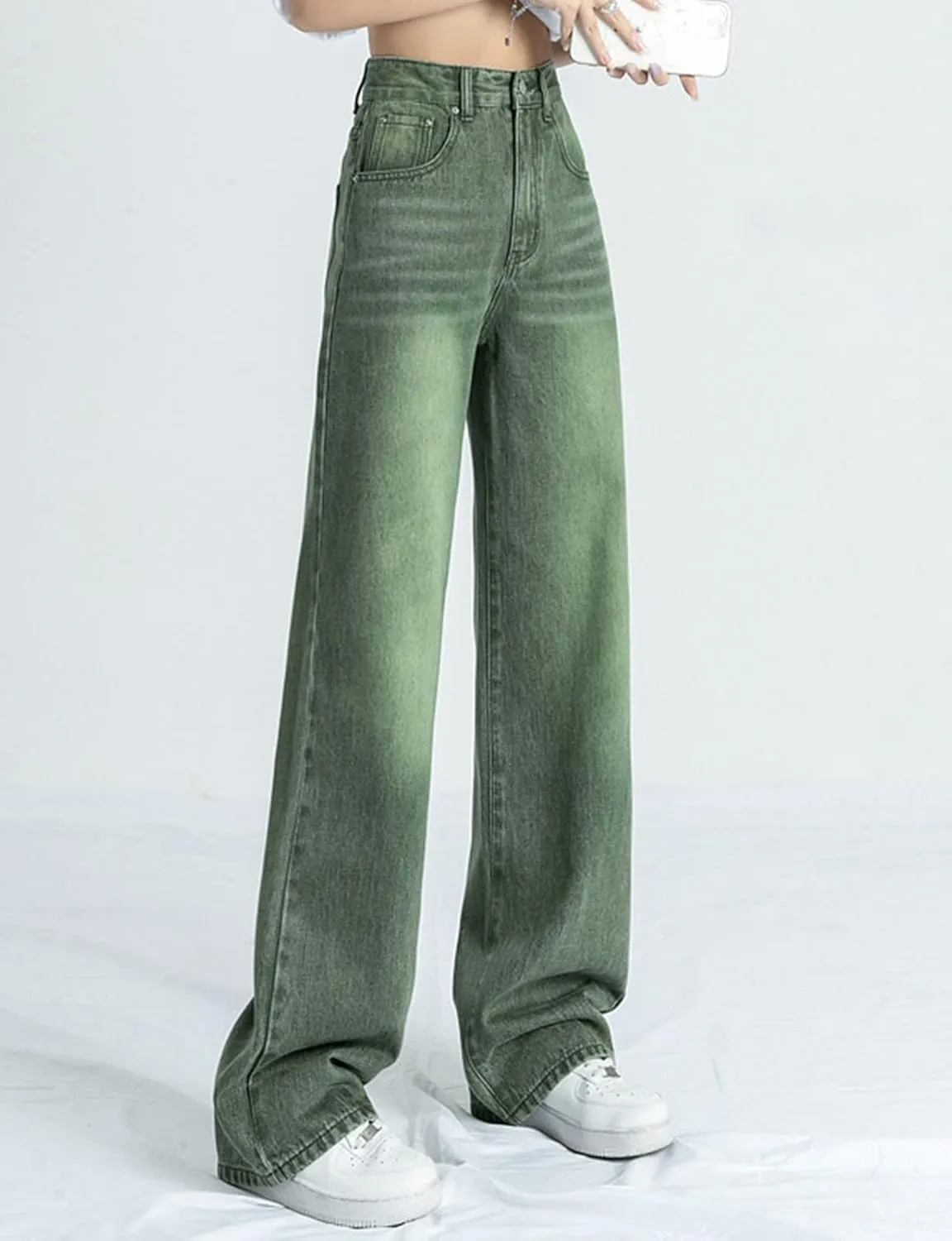 HALITOSS Women's High Waist Vintage Denim Jeans Streetwear Straight Trousers Casual Loose Long Pants