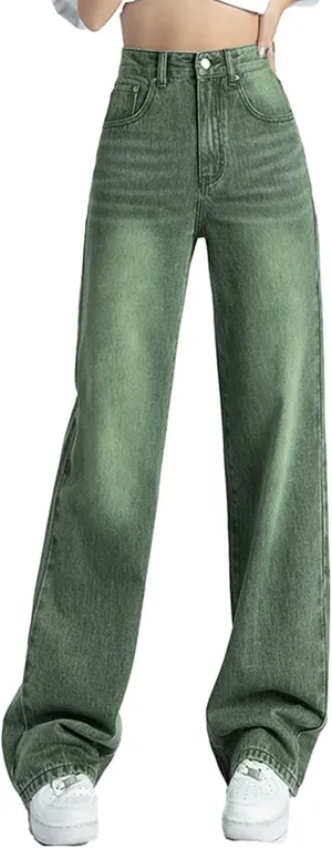 HALITOSS Women's High Waist Vintage Denim Jeans Streetwear Straight Trousers Casual Loose Long Pants