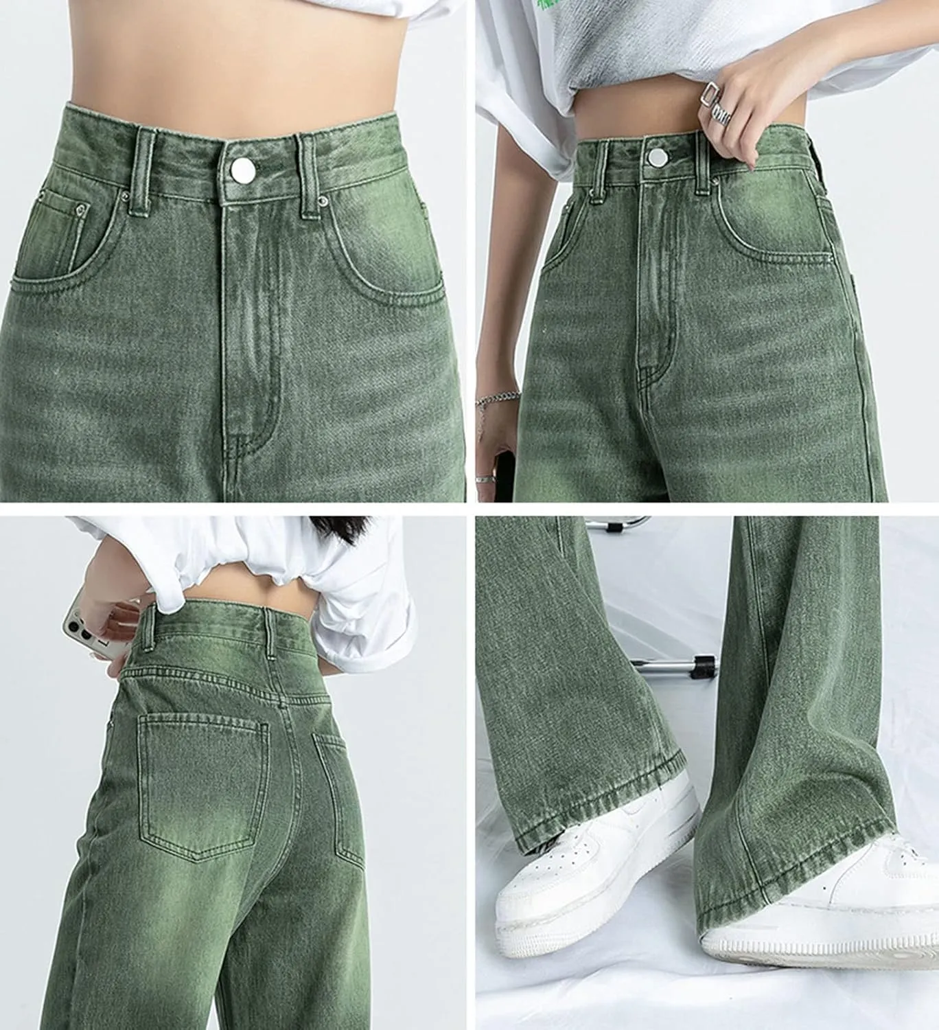 HALITOSS Women's High Waist Vintage Denim Jeans Streetwear Straight Trousers Casual Loose Long Pants