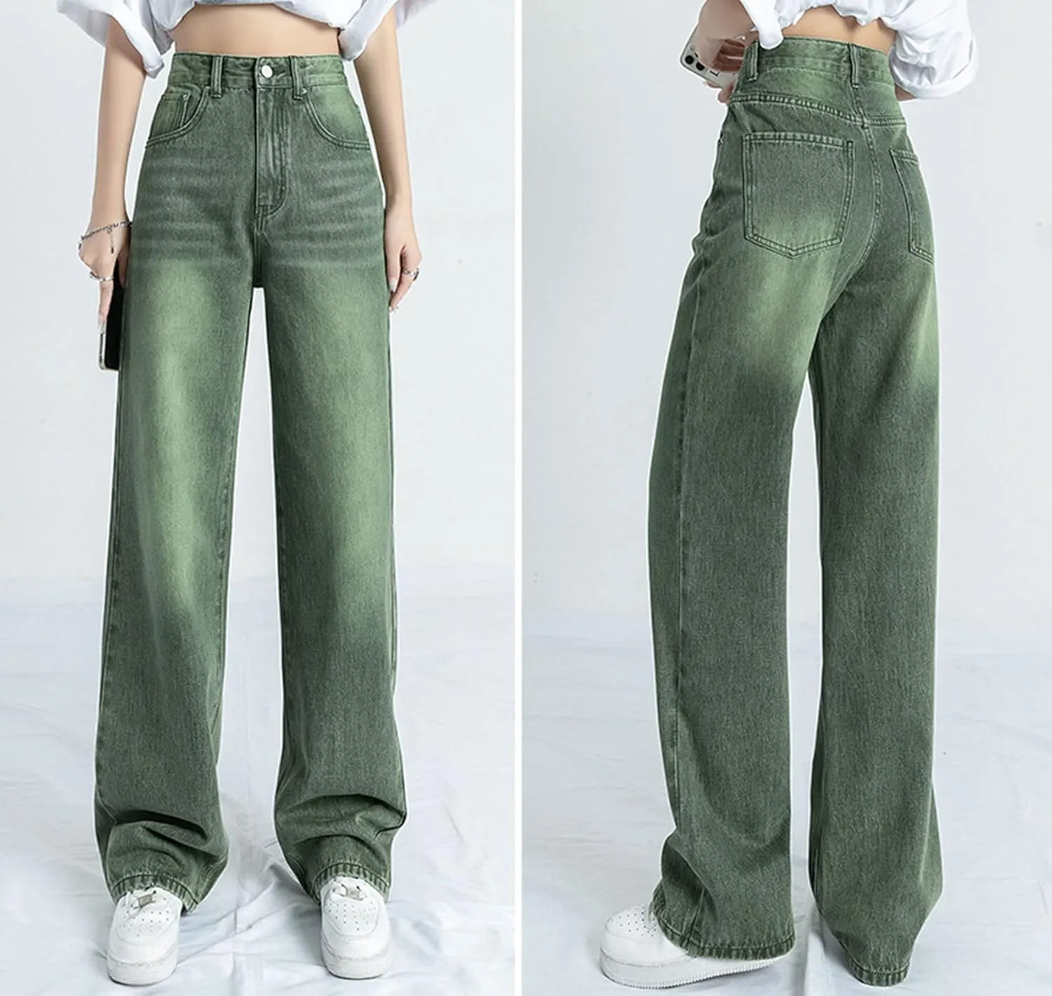 HALITOSS Women's High Waist Vintage Denim Jeans Streetwear Straight Trousers Casual Loose Long Pants