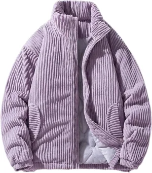 Hgvcfcv Men Corduroy Jacket Cotton-Padded Jacket Men's Coat Warm Stand-Up Collar Top